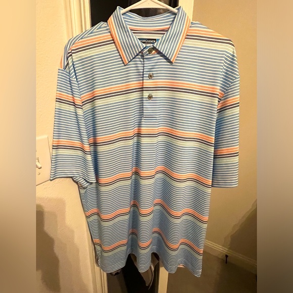 Roundtree Yorke Performance Polo, White/Blue/Orange, Large - Picture 1 of 4